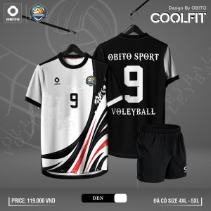 Áo Bóng Chuyền OBITO CoolFit - Đen Trắng Họa Tiết Đỏ