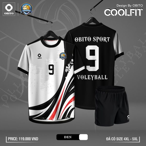 Áo Bóng Chuyền OBITO CoolFit - Đen Trắng Họa Tiết Đỏ
