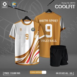 Bộ quần áo bóng chuyền nam Obito CoolFit màu vàng đồng trắng nổi bật