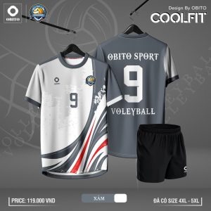 Áo Bóng Chuyền CoolFit Xám Trắng - Sọc Đỏ Đen Năng Động