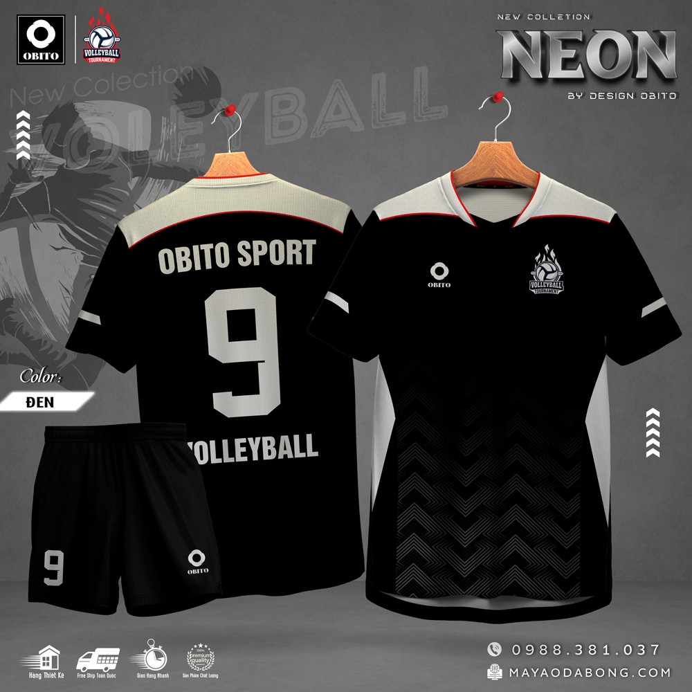 Áo Bóng Chuyền NEON Đen Obito Sport - Thiết kế thể thao, kiểu dáng slim-fit hiện đại