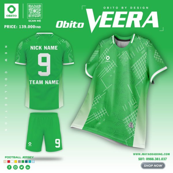 Áo đá bóng Veera OBITO màu xanh lá nổi bật - Thoải mái, năng động, thời trang