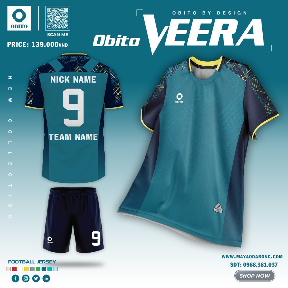 Áo bóng đá Obito Veera màu xanh teal thiết kế hiện đại
