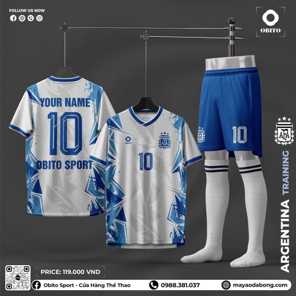 Áo Bóng Đá Argentina Training Trắng Xanh - OBITO SPORT