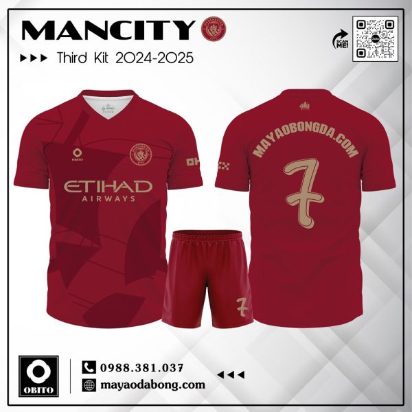 Áo Bóng Đá Manchester City Third Kit 2024–2025 Màu Đỏ Rượu Vang