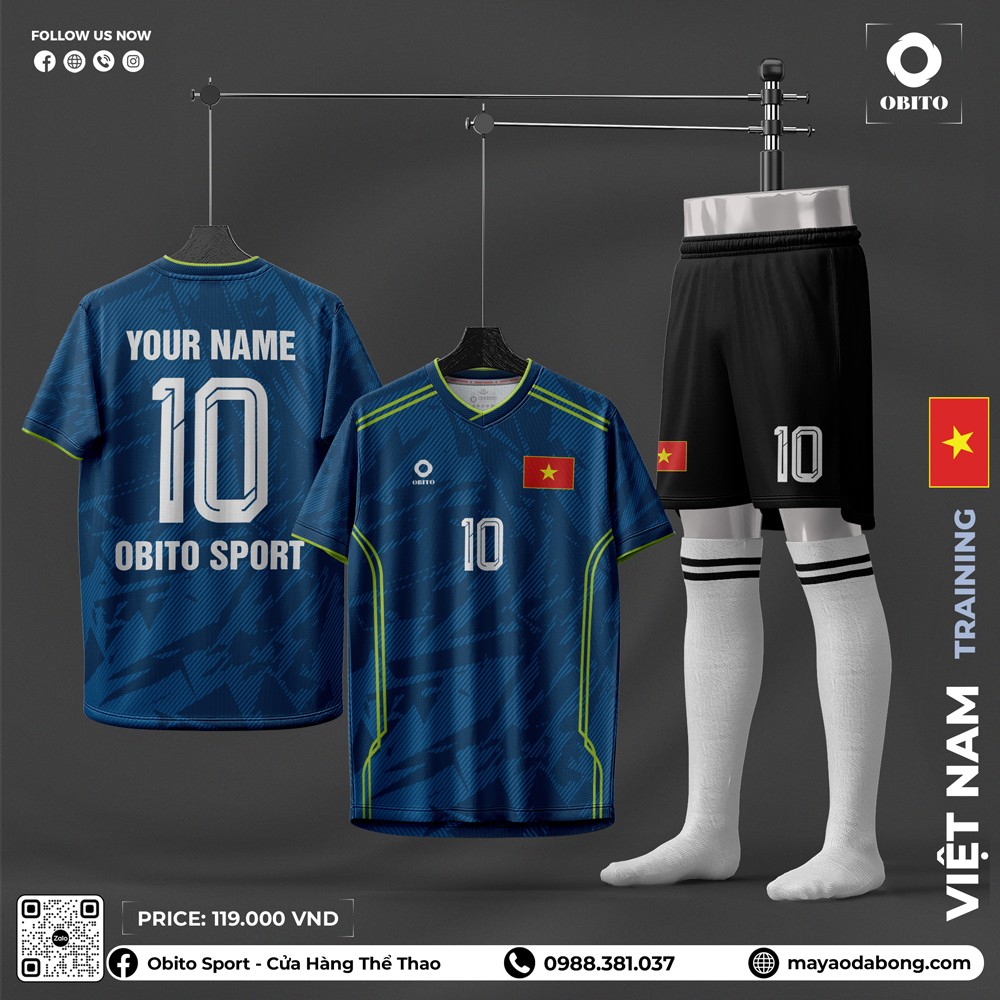 Bộ đồ đá bóng OBITO Sport màu xanh navy thiết kế nổi bật