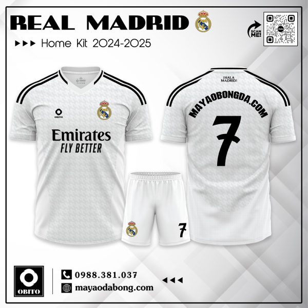 Áo Đấu Real Madrid Sân Nhà 2025 – Trắng Tinh Khôi, Đẳng Cấp Hoàng Gia