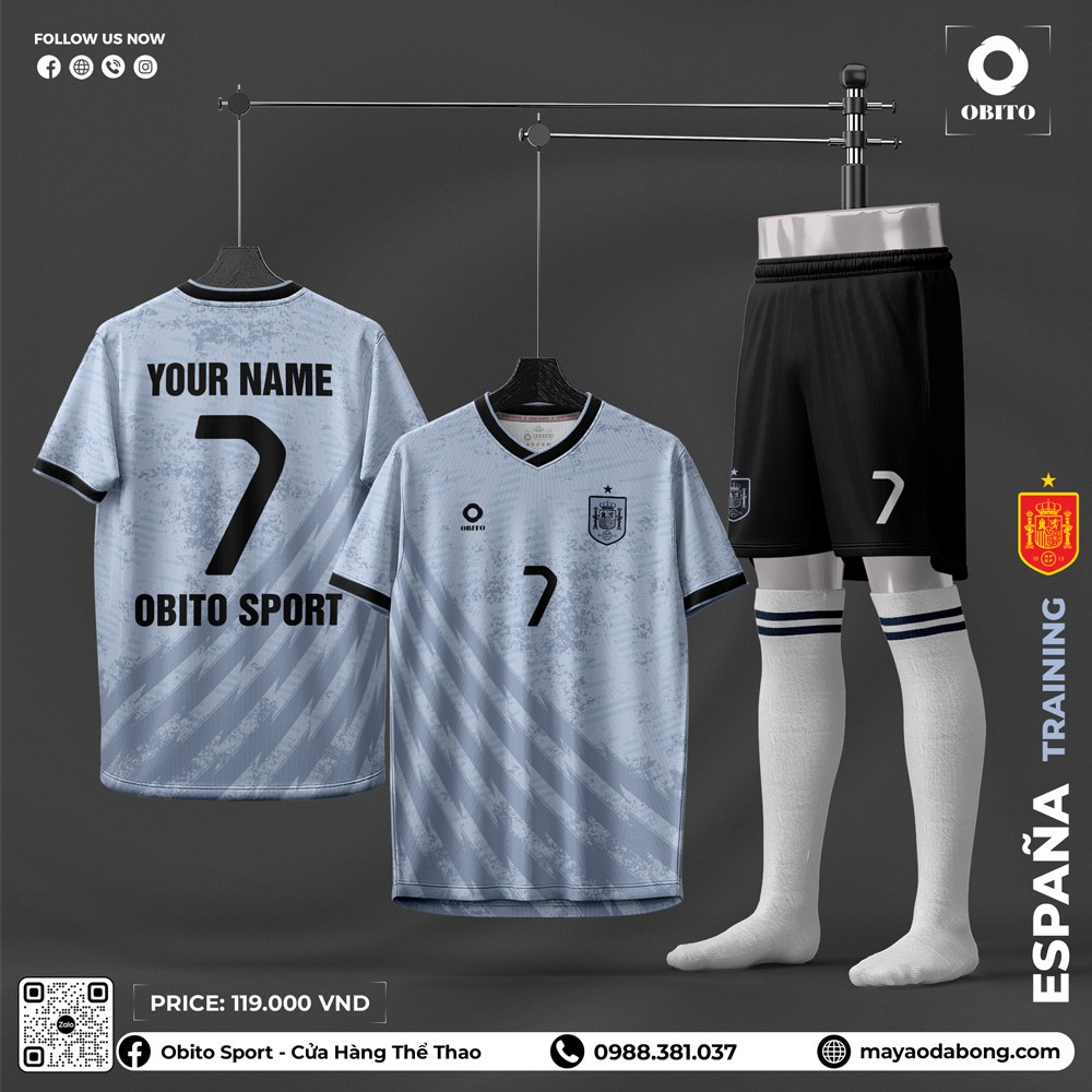 Bộ quần áo đá bóng ESPANA TRAINING xanh xám từ Obito Sport