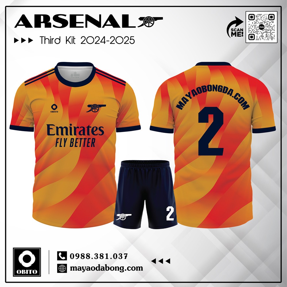 Áo Đấu Thứ 3 Arsenal Màu Cam Mùa Giải 2025