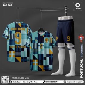 Bộ quần áo đá banh Obito Sport Portugal Training xanh biển phối vàng ánh kim