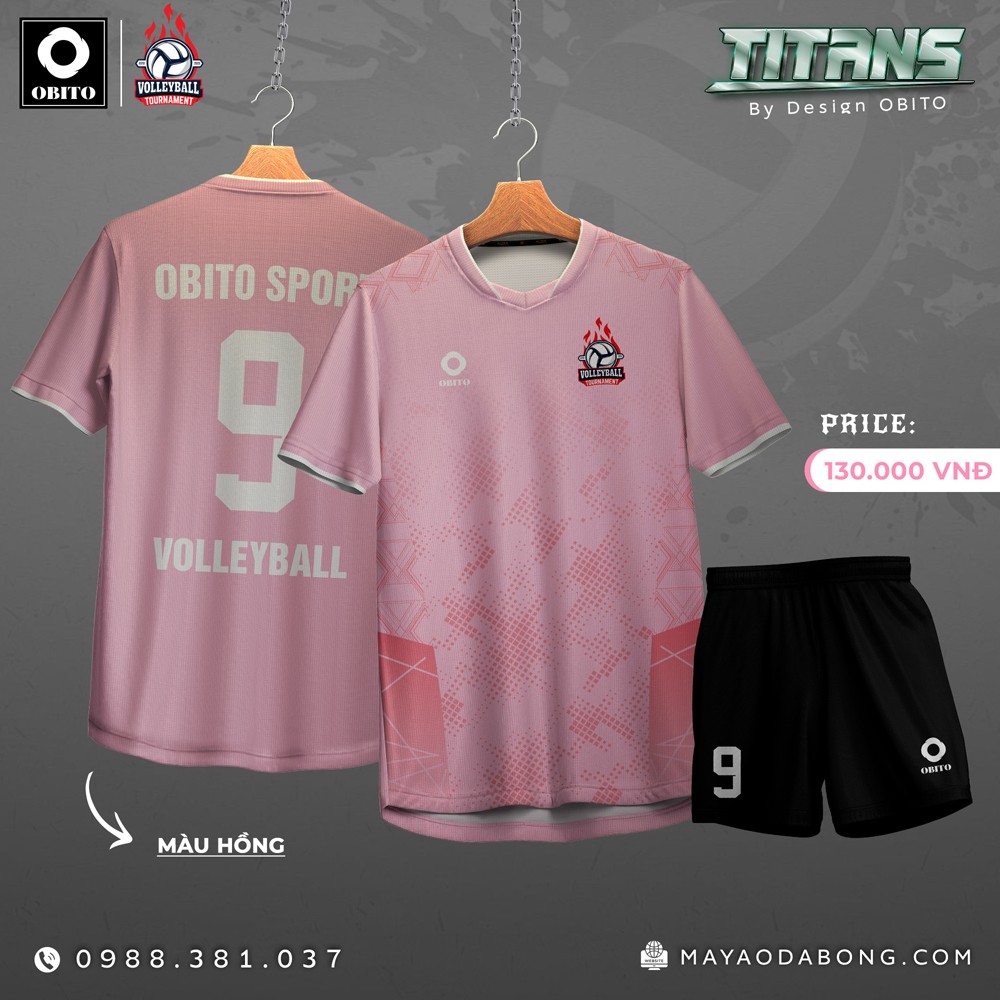 Áo bóng chuyền OBITO màu hồng pastel thiết kế unisex, hiện đại, phù hợp thi đấu