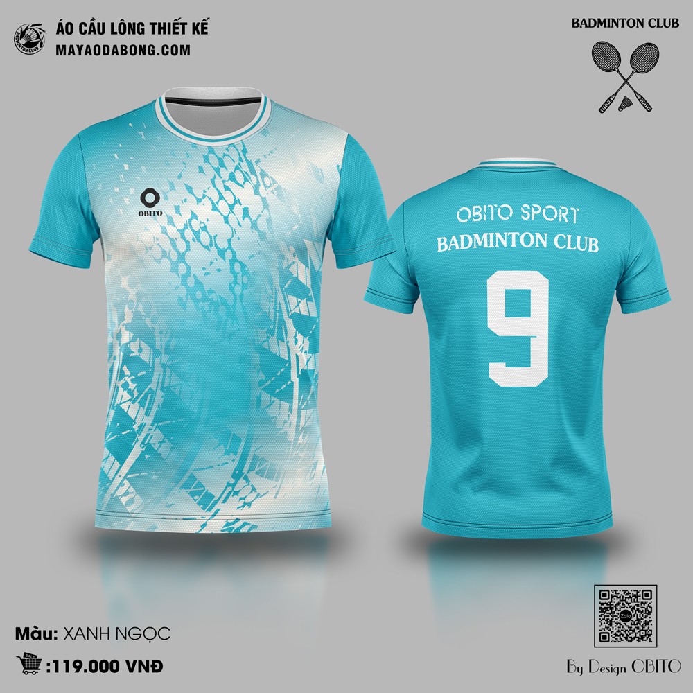 Áo cầu lông OBITO SPORT màu xanh ngọc, form dáng ôm và họa tiết chuyển sắc hiện đại