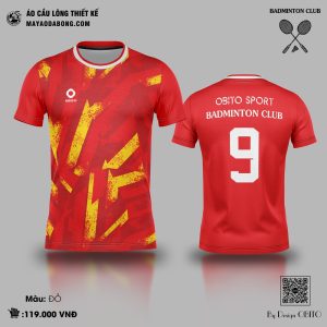 Áo Cầu Lông Đỏ Họa Tiết Vàng Năng Động – Mã 26-1