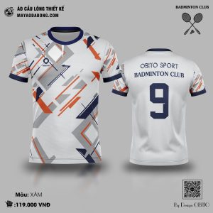 Áo Cầu Lông OBITO SPORT Xám Sáng Thiết Kế Hình Học Năng Động