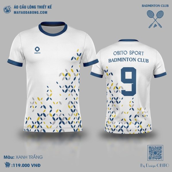 Áo Cầu Lông Thiết Kế Trắng Xanh Navy Năng Động - Mã 35