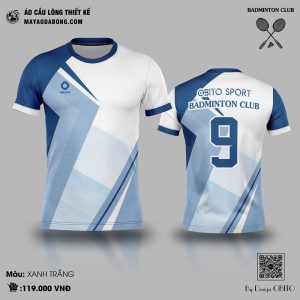 Áo cầu lông thiết kế màu xanh trắng OBITO SPORT - Mã 41