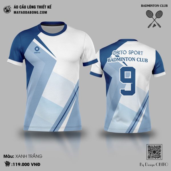 Áo cầu lông thiết kế màu xanh trắng OBITO SPORT - Mã 41