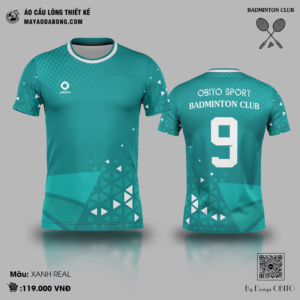 Áo cầu lông OBITO SPORT màu xanh Real tươi trẻ, phối họa tiết hình học