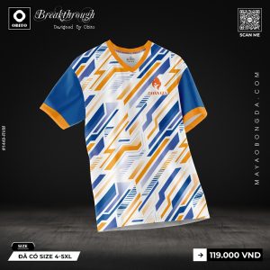 Áo thể thao thiết kế OBITO trắng họa tiết xanh cam vàng