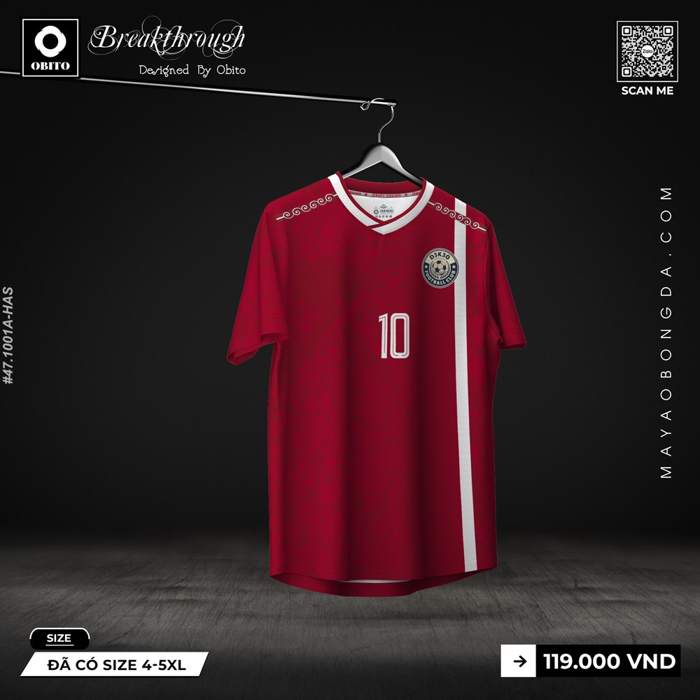 Áo bóng đá thiết kế màu đỏ đô burgundy với viền trắng và số 10 nổi bật