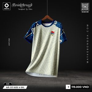 Áo Thun Thể Thao OBITO Màu Kem Xám Tay Xanh Navy – Mã #1677-RVW