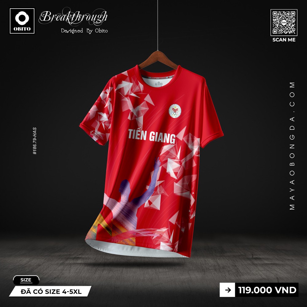 Áo bóng đá TIỀN GIANG - Breakthrough màu đỏ tươi thiết kế mạnh mẽ, sắc sảo