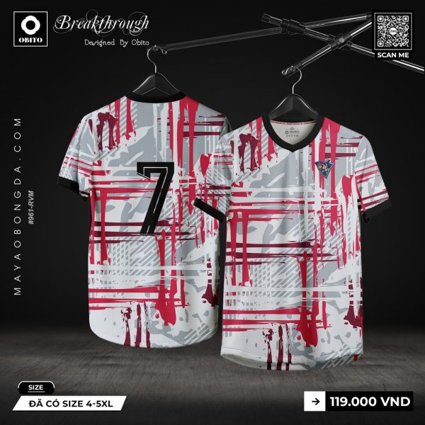 Áo Bóng Đá BREAKTHROUGH #961-RWM - Xám Trắng Pha Đỏ Đô Cá Tính