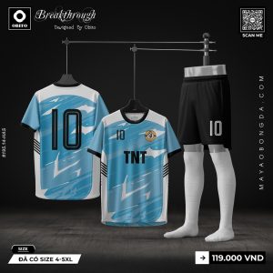 Áo đá banh thiết kế màu xanh da trời sọc trắng - Mẫu 3