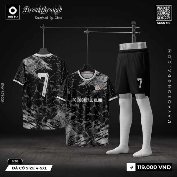 Áo Bóng Đá Thiết Kế Breakthrough by Obito - Đen Xám Cá Tính