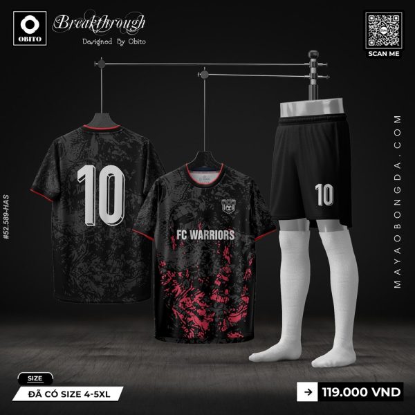 Áo Đá Bóng FC WARRIORS Màu Đen Đỏ - Thiết Kế Mạnh Mẽ Cá Tính