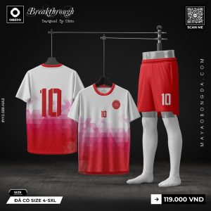 Bộ Quần Áo Bóng Đá Thiết Kế Trắng Đỏ Gradient Họa Tiết Tam Giác