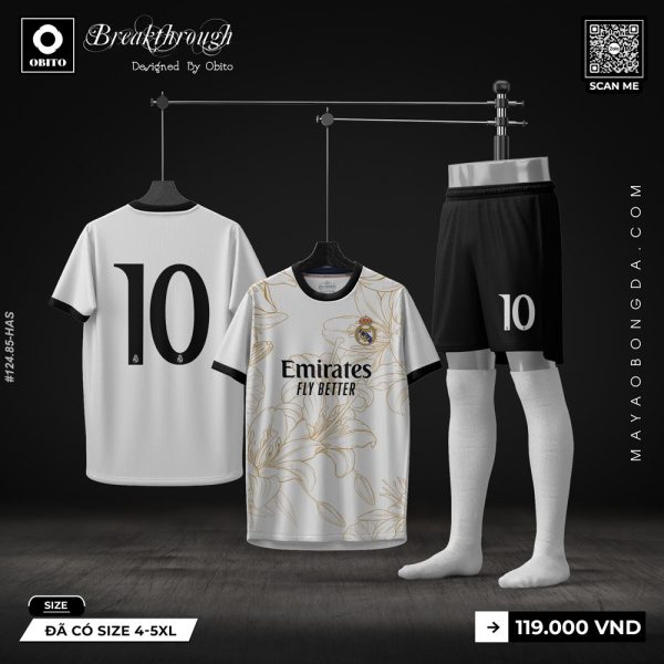 Áo Bóng Đá Breakthrough Trắng - Đen Họa Tiết Vàng