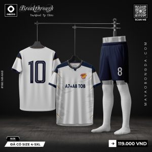 Áo Bóng Đá Thiết Kế Màu Trắng Xanh Navy Sọc Vàng - Mẫu 3-31