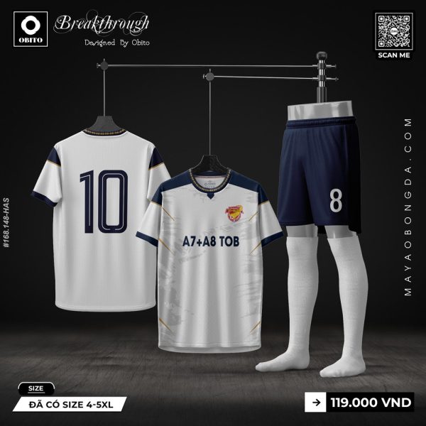 Áo Bóng Đá Thiết Kế Màu Trắng Xanh Navy Sọc Vàng - Mẫu 3-31