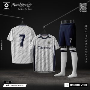 Áo đá bóng thiết kế Trắng Xanh Navy - Mã 38