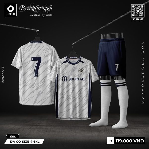 Áo đá bóng thiết kế Trắng Xanh Navy - Mã 38