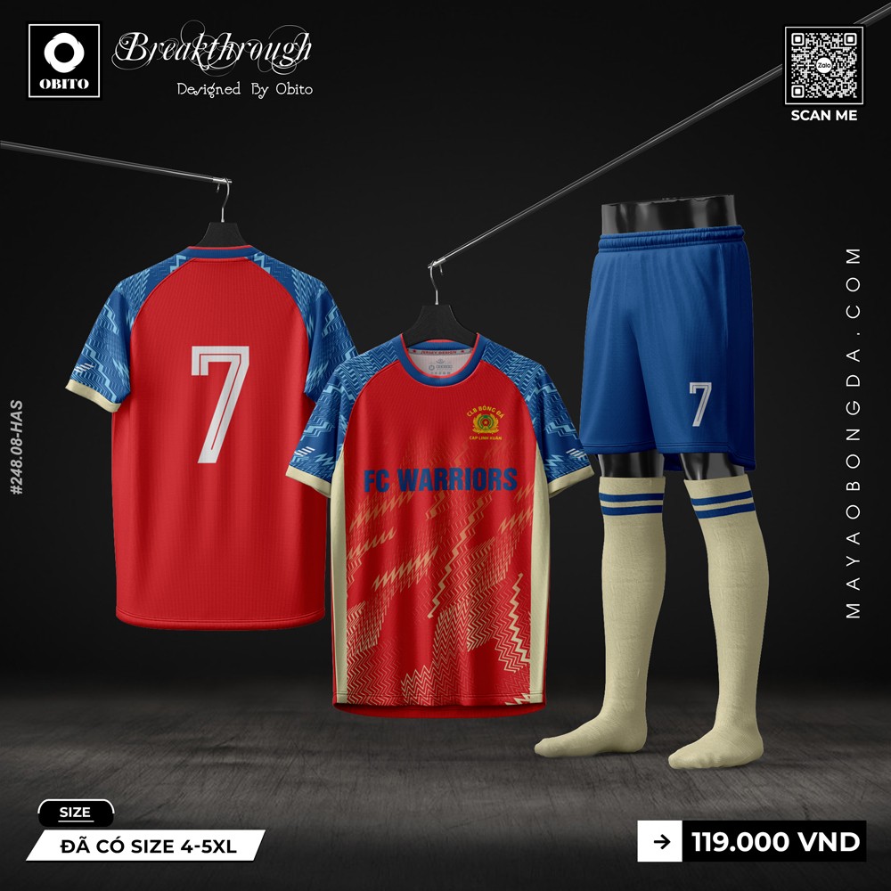 Đồng phục bóng đá FC WARRIORS màu đỏ tươi từ thương hiệu Obito
