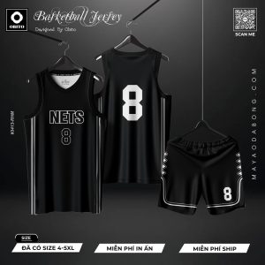 Áo Bóng Rổ Đen Trắng NBA NETS Số 8 Size Đại 4XL-5XL