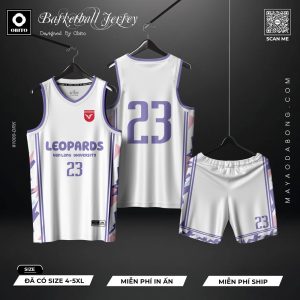 Áo Bóng Rổ LEOPARDS Trắng Tím Pastel - Thiết Kế Năng Động & Hiện Đại