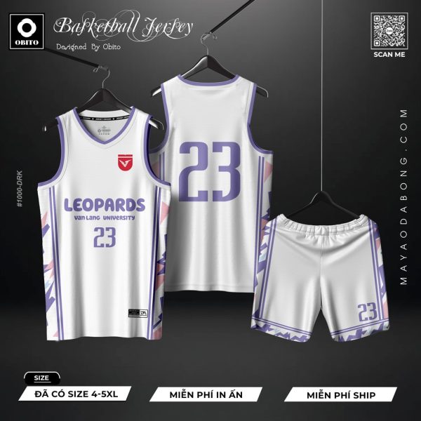 Áo Bóng Rổ LEOPARDS Trắng Tím Pastel - Thiết Kế Năng Động & Hiện Đại