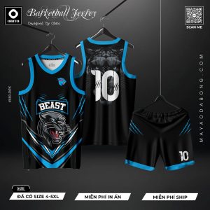 Áo Bóng Rổ Đen Phối Xanh Neon – Beast Hầm Hố
