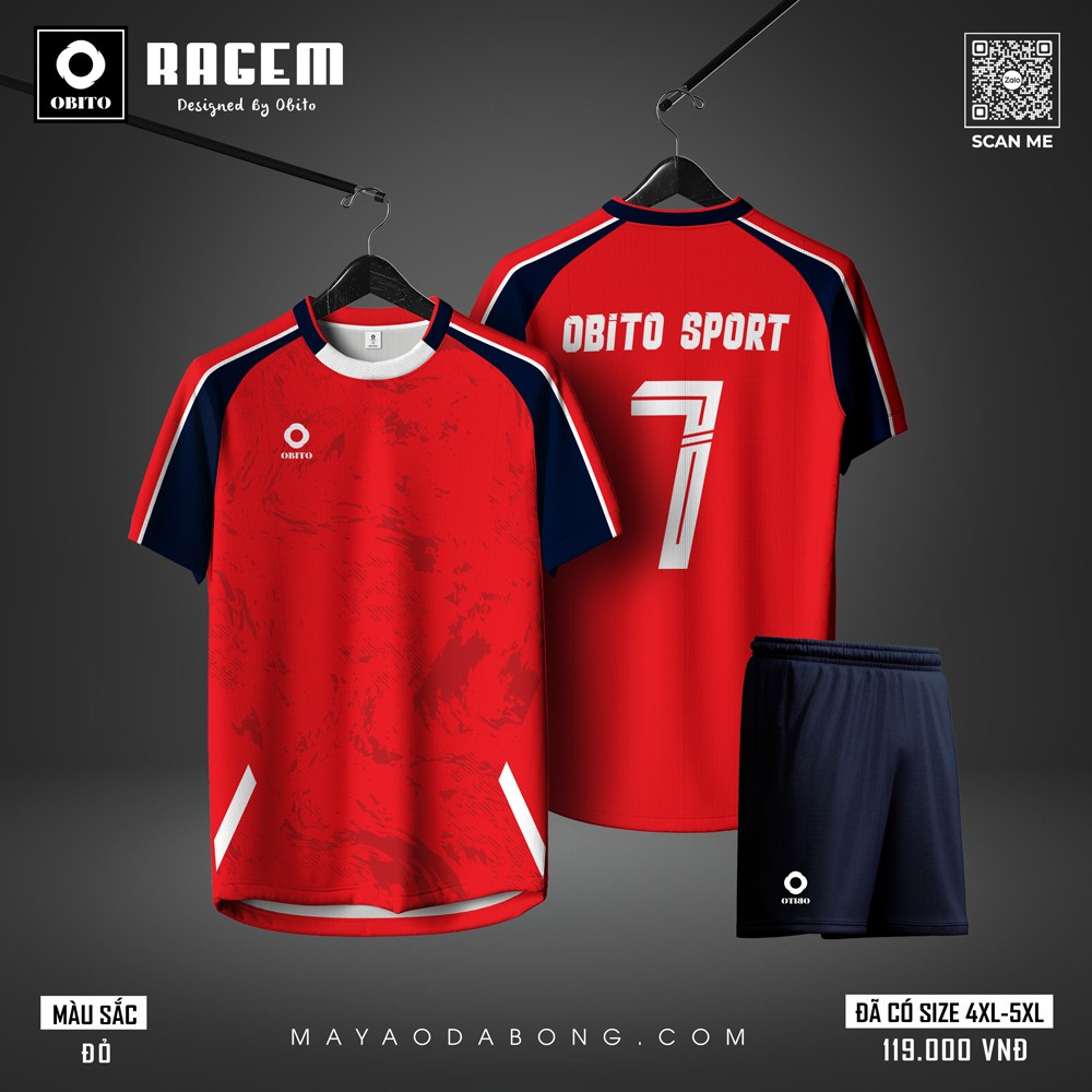 Áo đá bóng OBITO Sport RAGEM màu đỏ mạnh mẽ cho nam nữ