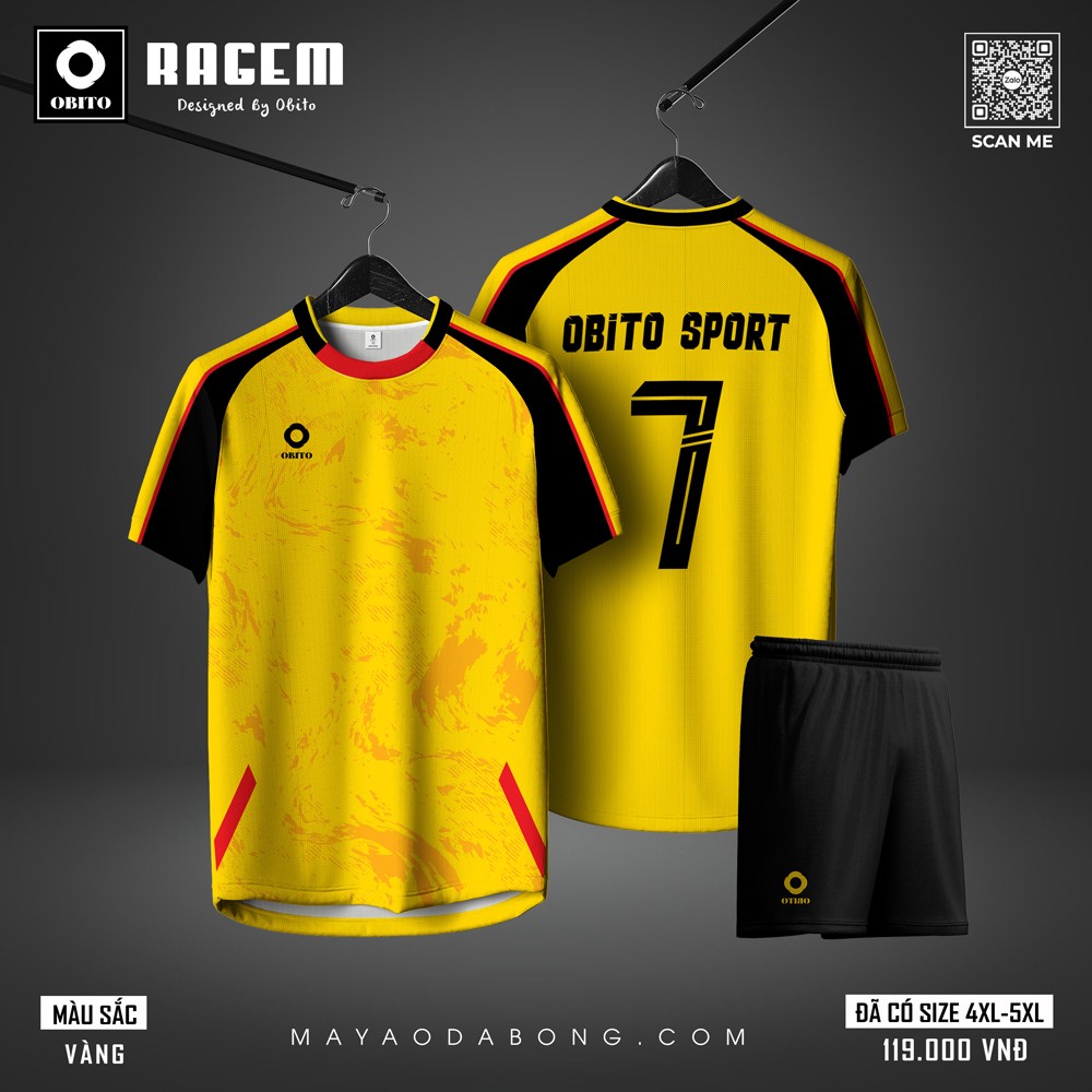 Áo bóng đá OBITO SPORT Ragem màu vàng cá tính, phối đỏ đen năng động