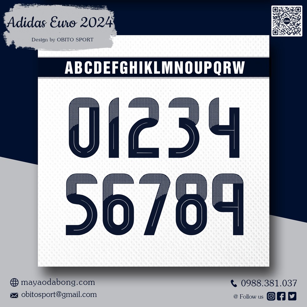 Font số Adidas Euro 2024 màu xanh đen trắng thiết kế bởi OBITO SPORT