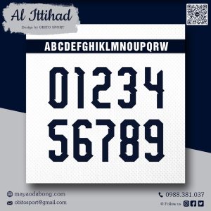 Font Số Al Ittihad 2024/25 - Đen Navy Trên Nền Trắng