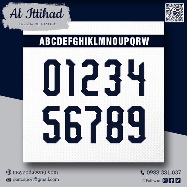 Font Số Al Ittihad 2024/25 - Đen Navy Trên Nền Trắng