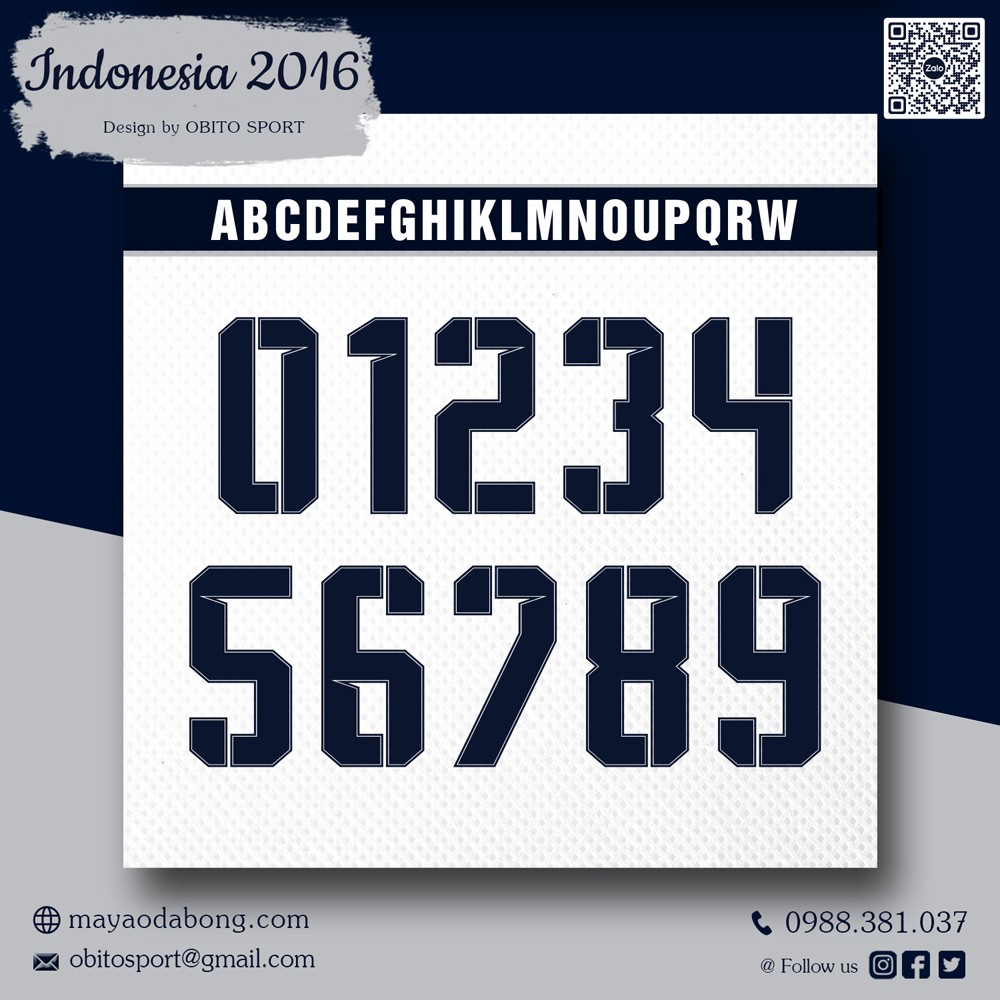 Font số Indonesia 2016 màu xanh đen thiết kế bởi OBITO SPORT