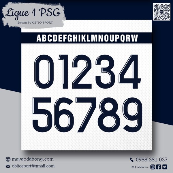 Font Số Ligue 1 PSG 2020-2021 Xanh Đen Viền Trắng
