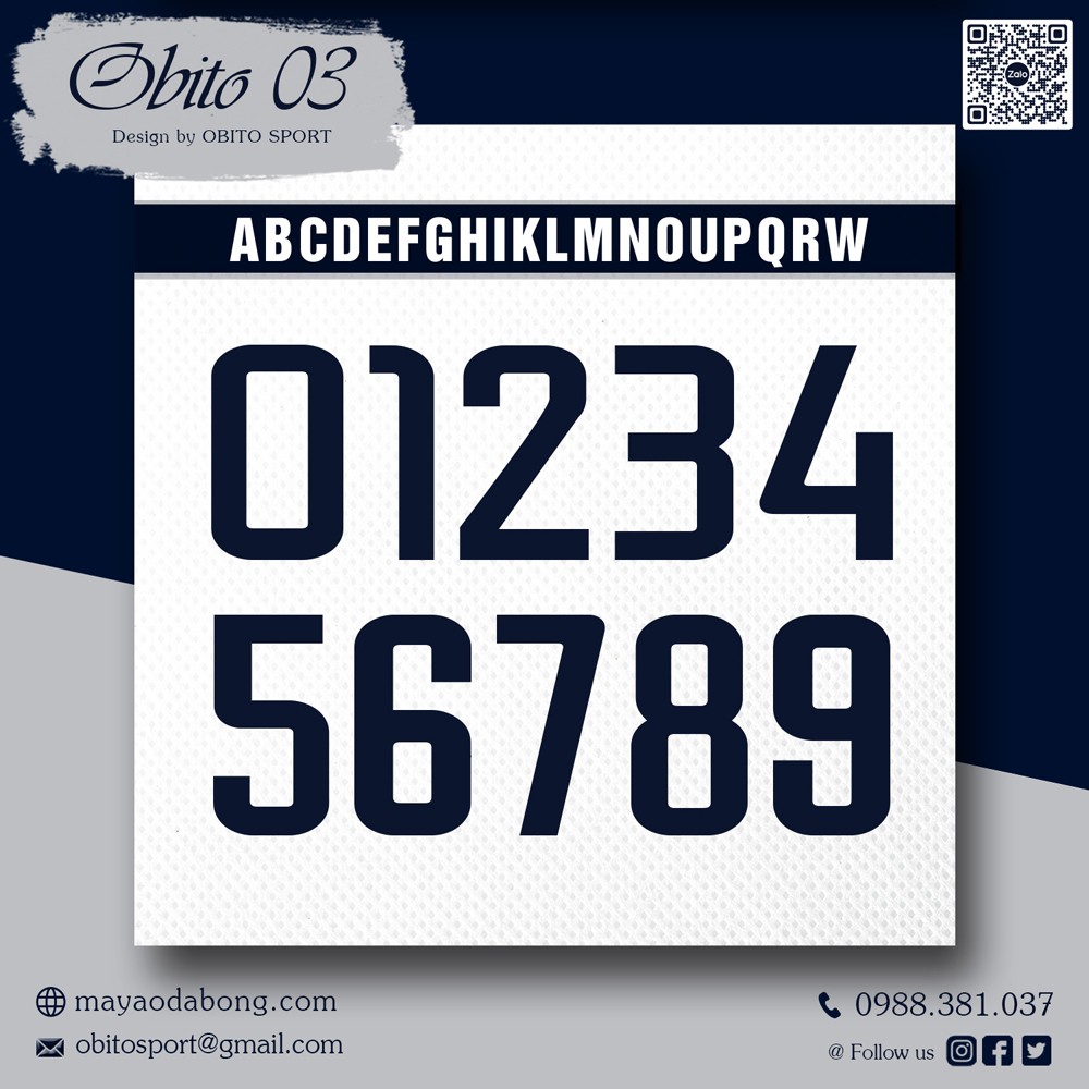 Font Số OBITO 03 màu trắng và xanh navy