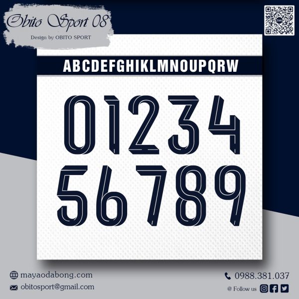 Font Số Áo Thể Thao OBITO SPORT 08 - Xanh Navy & Trắng